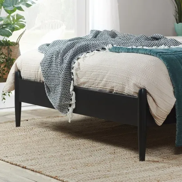 Spindle Bed Frame - Black, Oak Wood