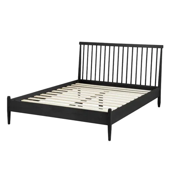 Spindle Bed Frame - Black, Oak Wood