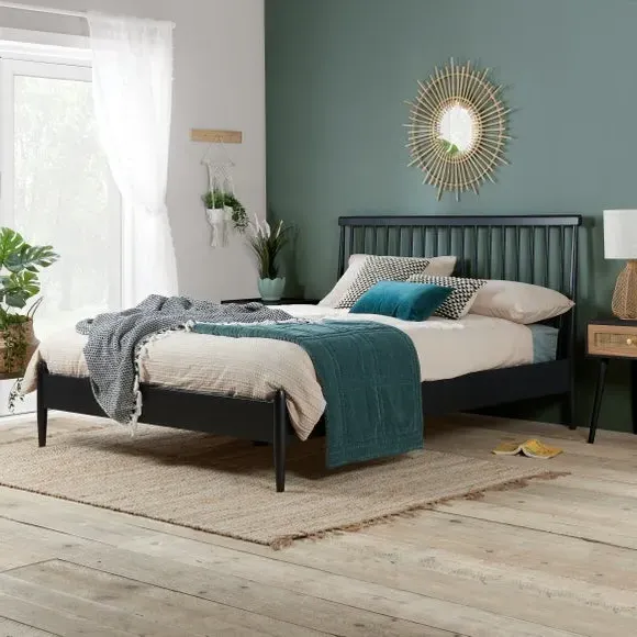 Spindle Bed Frame - Black, Oak Wood image