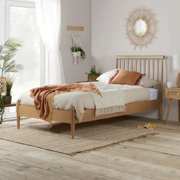 Spindle Bed Frame - Light Oak, Oak Wood
