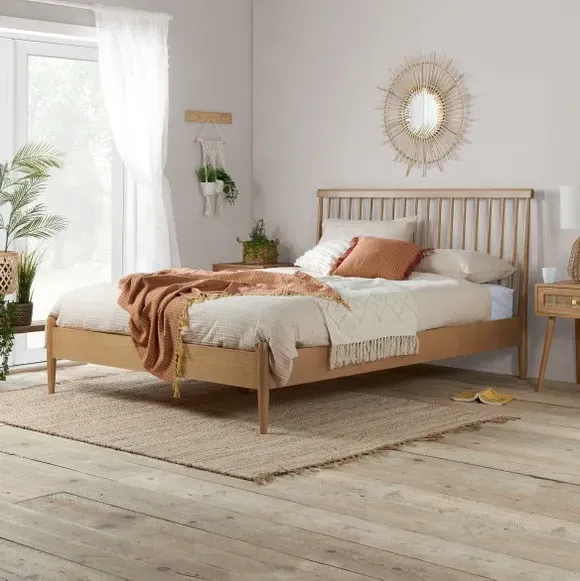 Spindle Bed Frame - Light Oak, Oak Wood