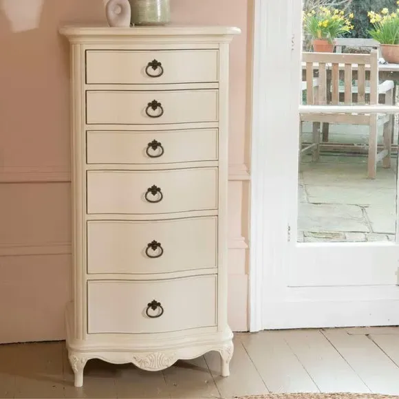 Tall Chest of Drawers with Carved Detail - Cream image