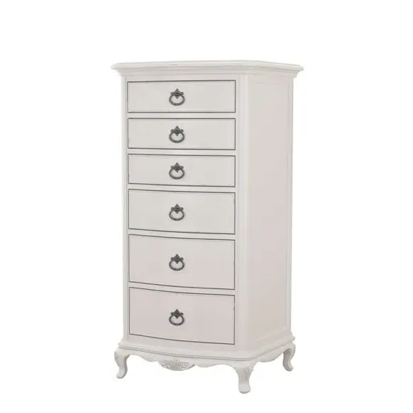 Tall Chest of Drawers with Carved Details - Grey