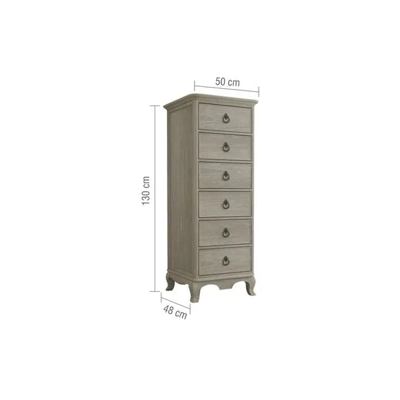 Tallboy Chest with 6 Drawers - Oak, Solid Wood