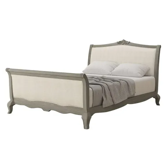 Upholstered Bed Frame - Oak, Solid Wood