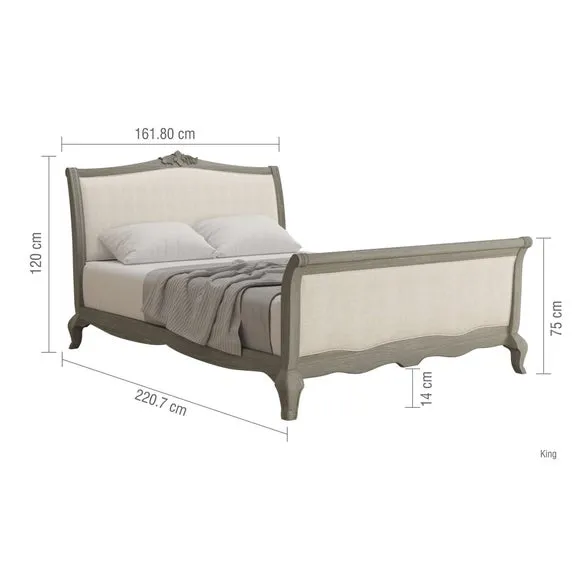Upholstered Bed Frame - Oak, Solid Wood