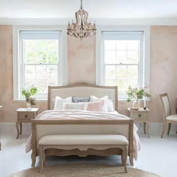 Upholstered Bed Frame - Oak, Solid Wood