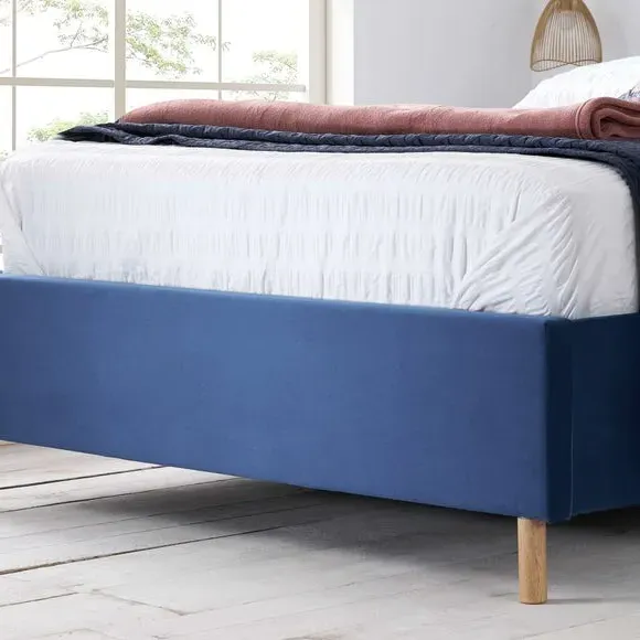 Upholstered Bed Frame with Buttons - Blue, Velvet
