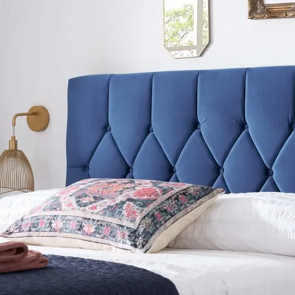 Upholstered Bed Frame with Buttons - Blue, Velvet