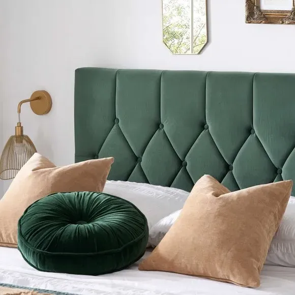 Upholstered Bed Frame with Buttons - Green, Velvet