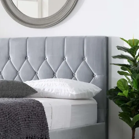 Upholstered Bed Frame with Buttons - Grey, Velvet