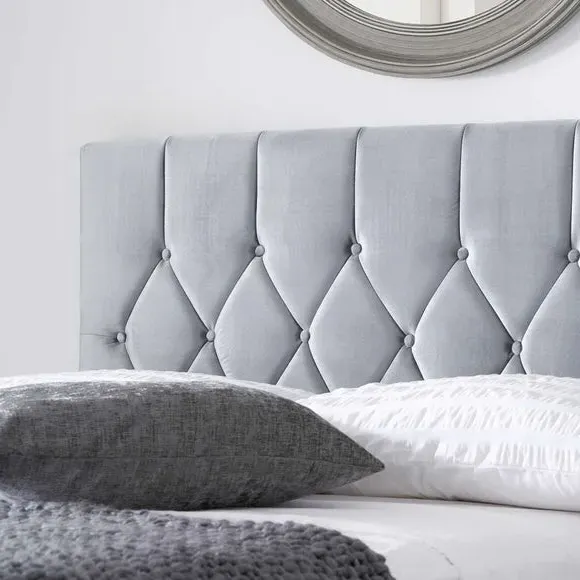 Upholstered Bed Frame with Buttons - Grey, Velvet