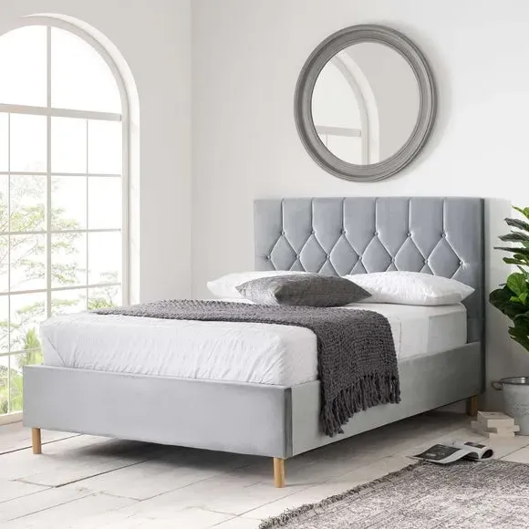 Upholstered Bed Frame with Buttons - Grey, Velvet