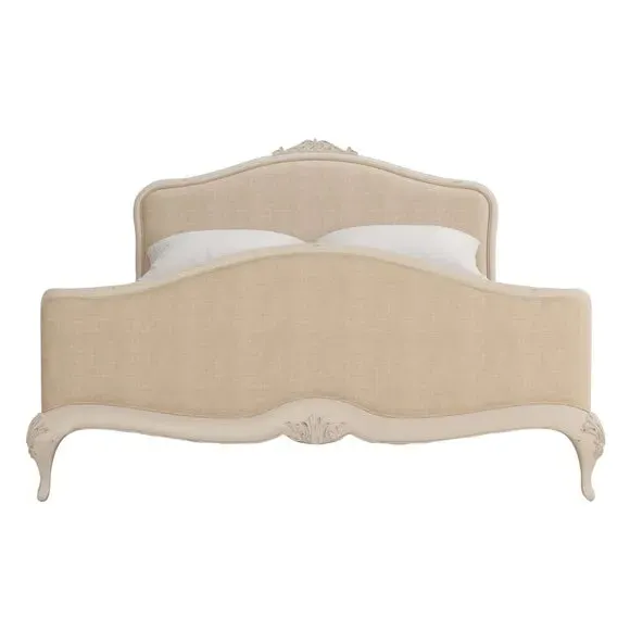 Upholstered Bed Frame with Carved Detail - Cream