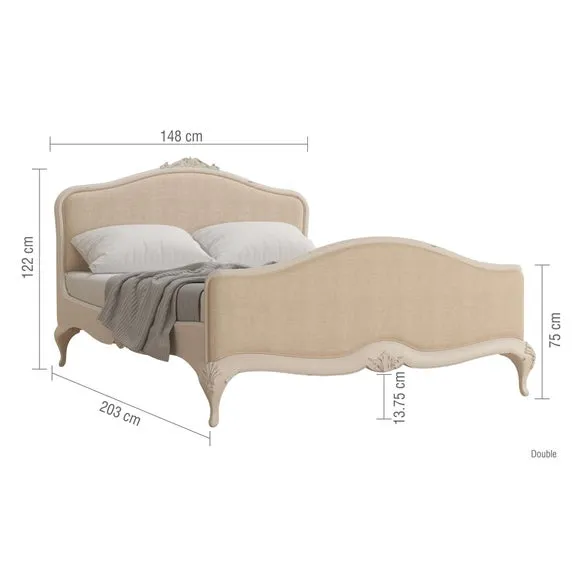 Upholstered Bed Frame with Carved Detail - Cream