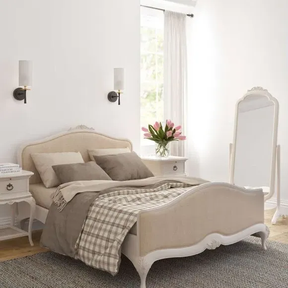 Upholstered Bed Frame with Carved Detail - Cream image