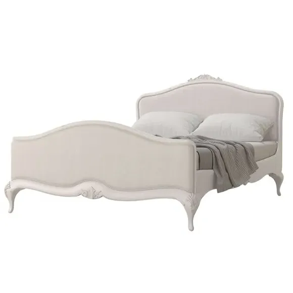 Upholstered Bed Frame with Carved Details - Grey