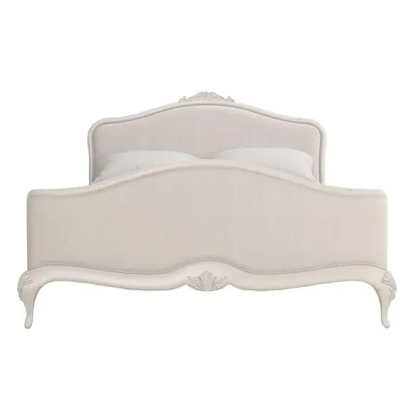 Upholstered Bed Frame with Carved Details - Grey