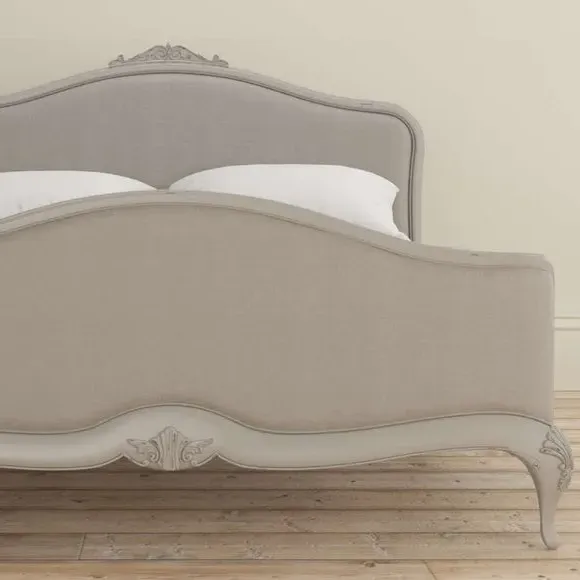 Upholstered Bed Frame with Carved Details - Grey