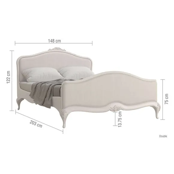 Upholstered Bed Frame with Carved Details - Grey