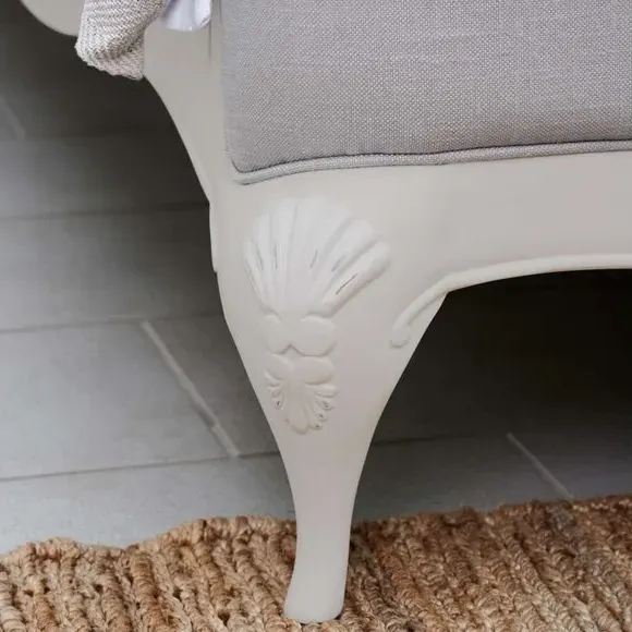 Upholstered Bed Frame with Carved Details - Grey