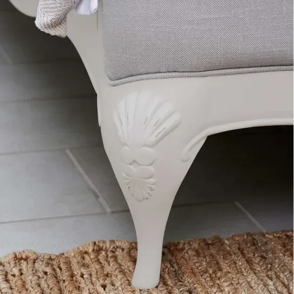 Upholstered Bed Frame with Carved Details - Grey