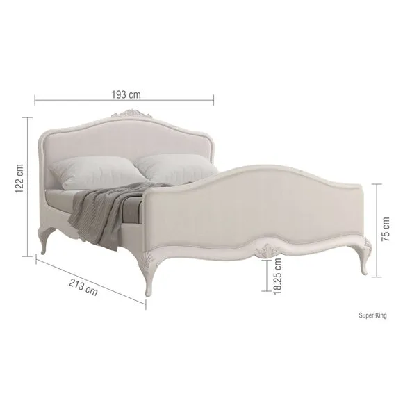 Upholstered Bed Frame with Carved Details - Grey