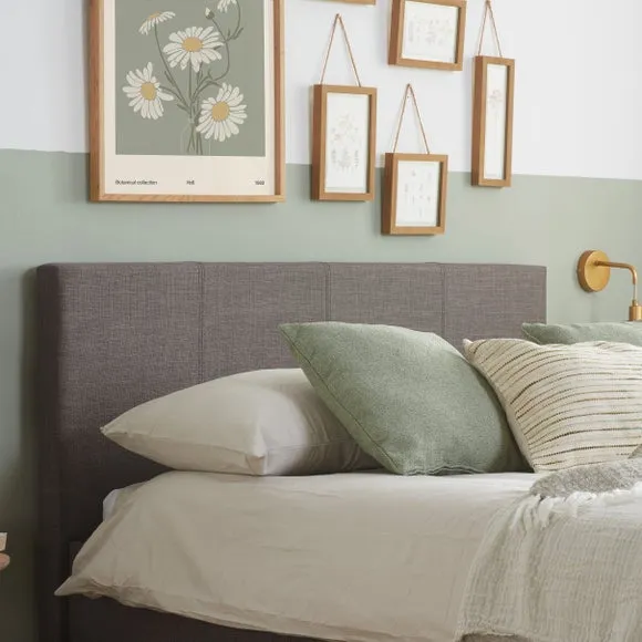 Upholstered Bed Frame with Headboard - Grey, Fabric