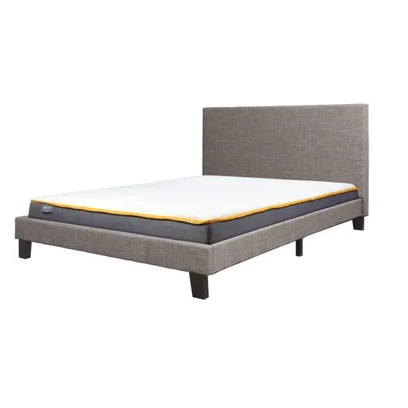 Upholstered Bed Frame with Headboard - Grey, Fabric