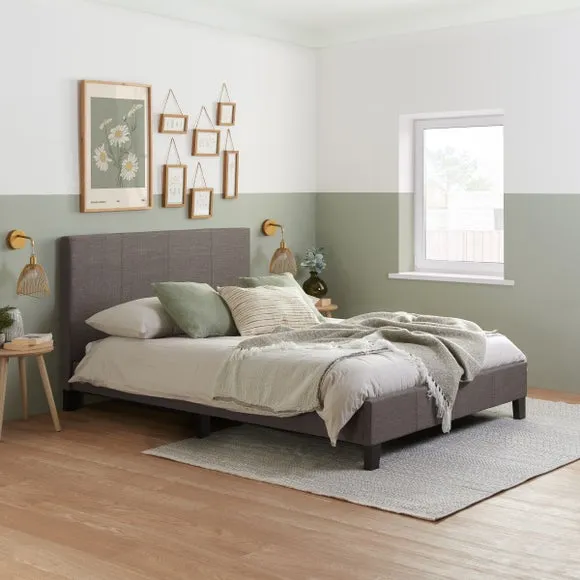 Upholstered Bed Frame with Headboard - Grey, Fabric image