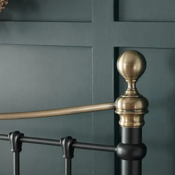 Victorian Bed Frame with Brass Finials - Black