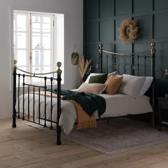 Victorian Bed Frame with Brass Finials - Black image