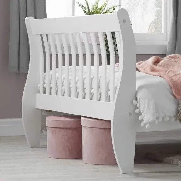 Wooden Bed Frame with Sprung Slats - White, Pine