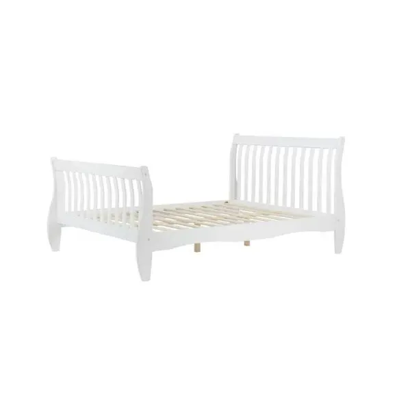 Wooden Bed Frame with Sprung Slats - White, Pine