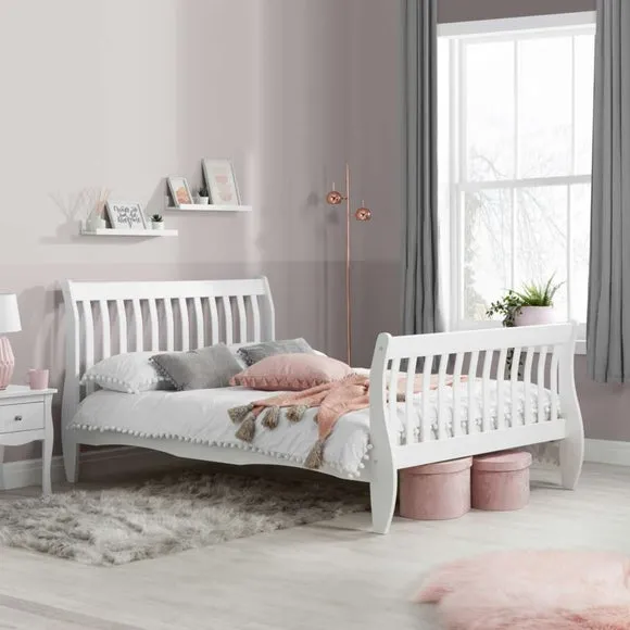 Wooden Bed Frame with Sprung Slats - White, Pine