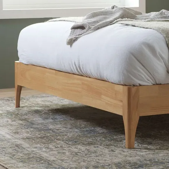 Wooden Bed Frame with Winged Headboard - Off-White