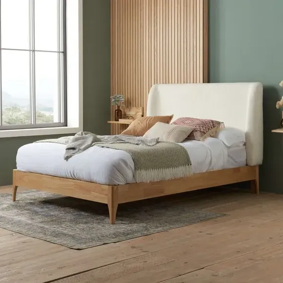 Wooden Bed Frame with Winged Headboard - Off-White image