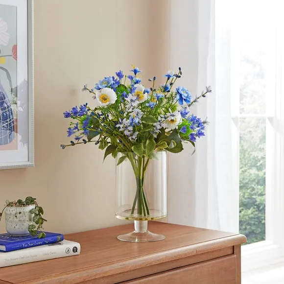 Artificial Bouquet in Footed Vase - Blue, Glass image