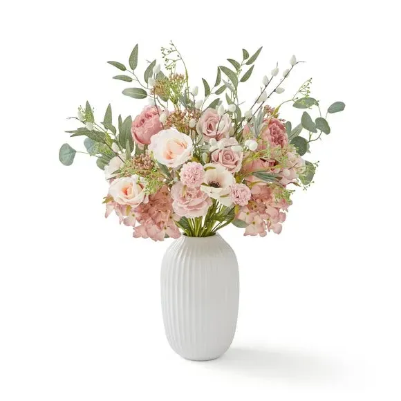 Artificial Floral Bouquet in Vase - Pink, Ceramic