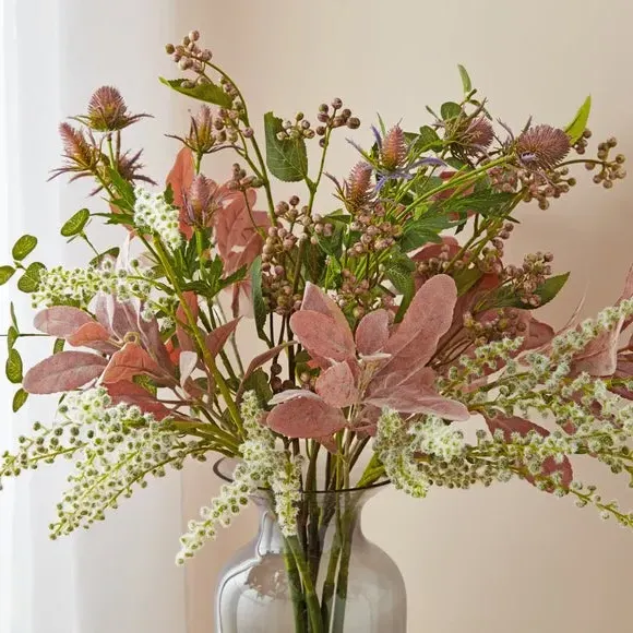 Curved Floral Bouquet - Natural, Glass Vase