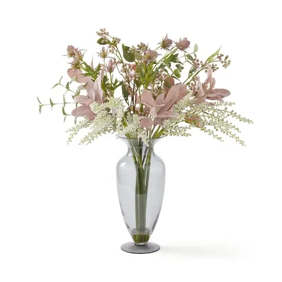 Curved Floral Bouquet - Natural, Glass Vase