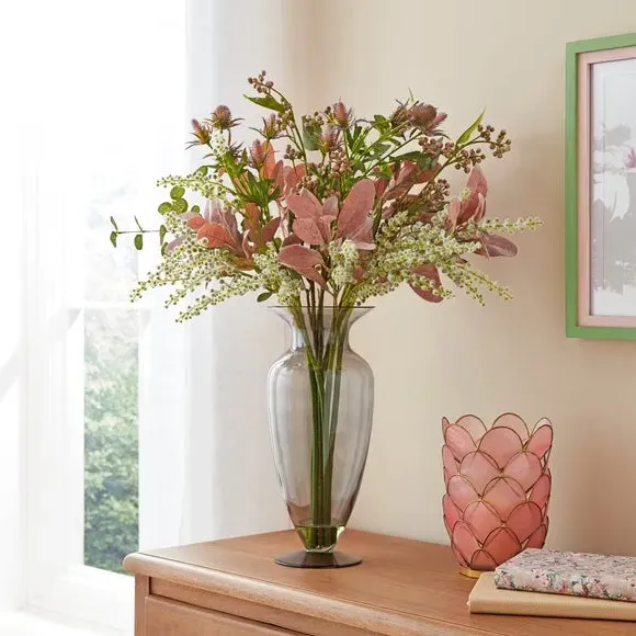 Curved Floral Bouquet - Natural, Glass Vase image
