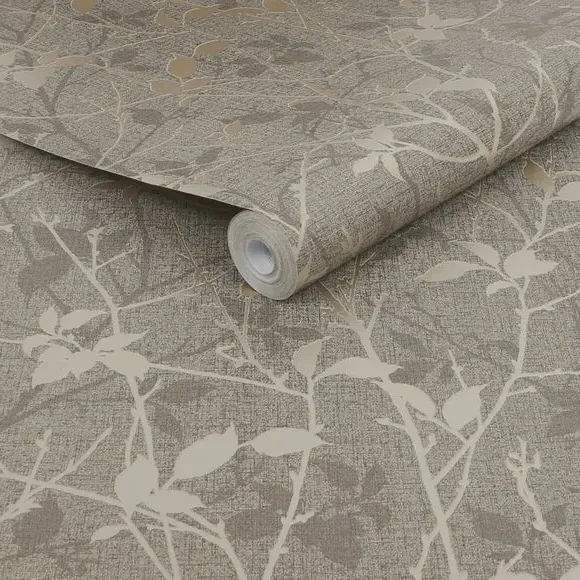 Floral Wallpaper with Paste Application - Beige
