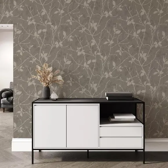Floral Wallpaper with Paste Application - Beige image