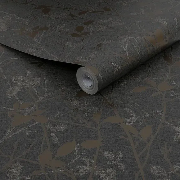 Floral Wallpaper with Paste Application - Charcoal