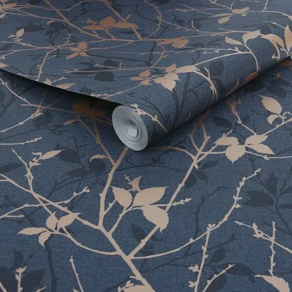 Floral Wallpaper with Paste Application - Copper