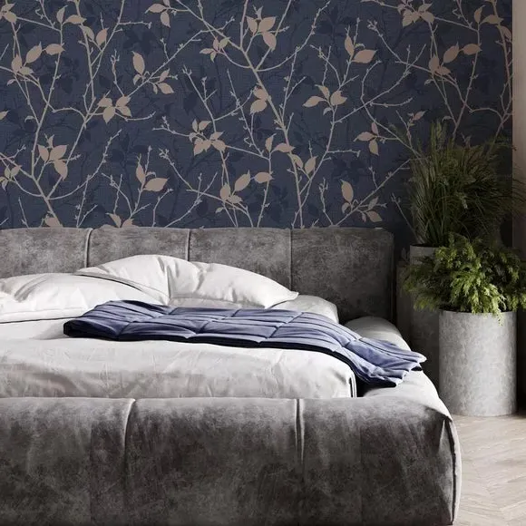 Floral Wallpaper with Paste Application - Copper