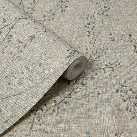 Floral Wallpaper with Paste Application - Natural