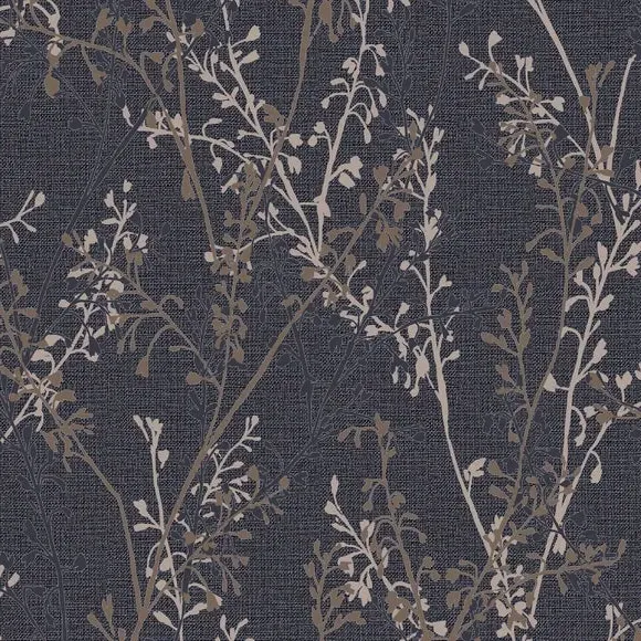 Floral Wallpaper with Paste Application - Navy