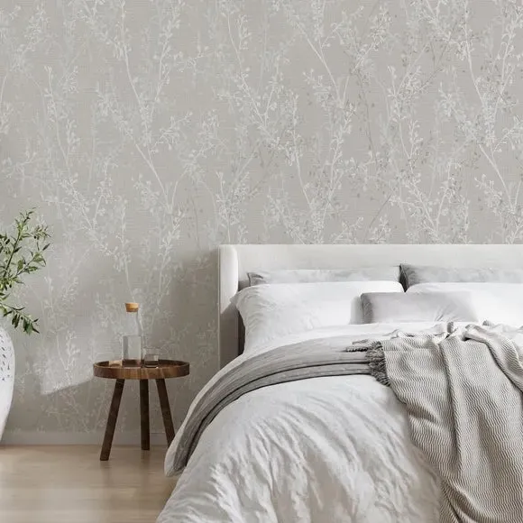 Floral Wallpaper with Paste Application - Pearl